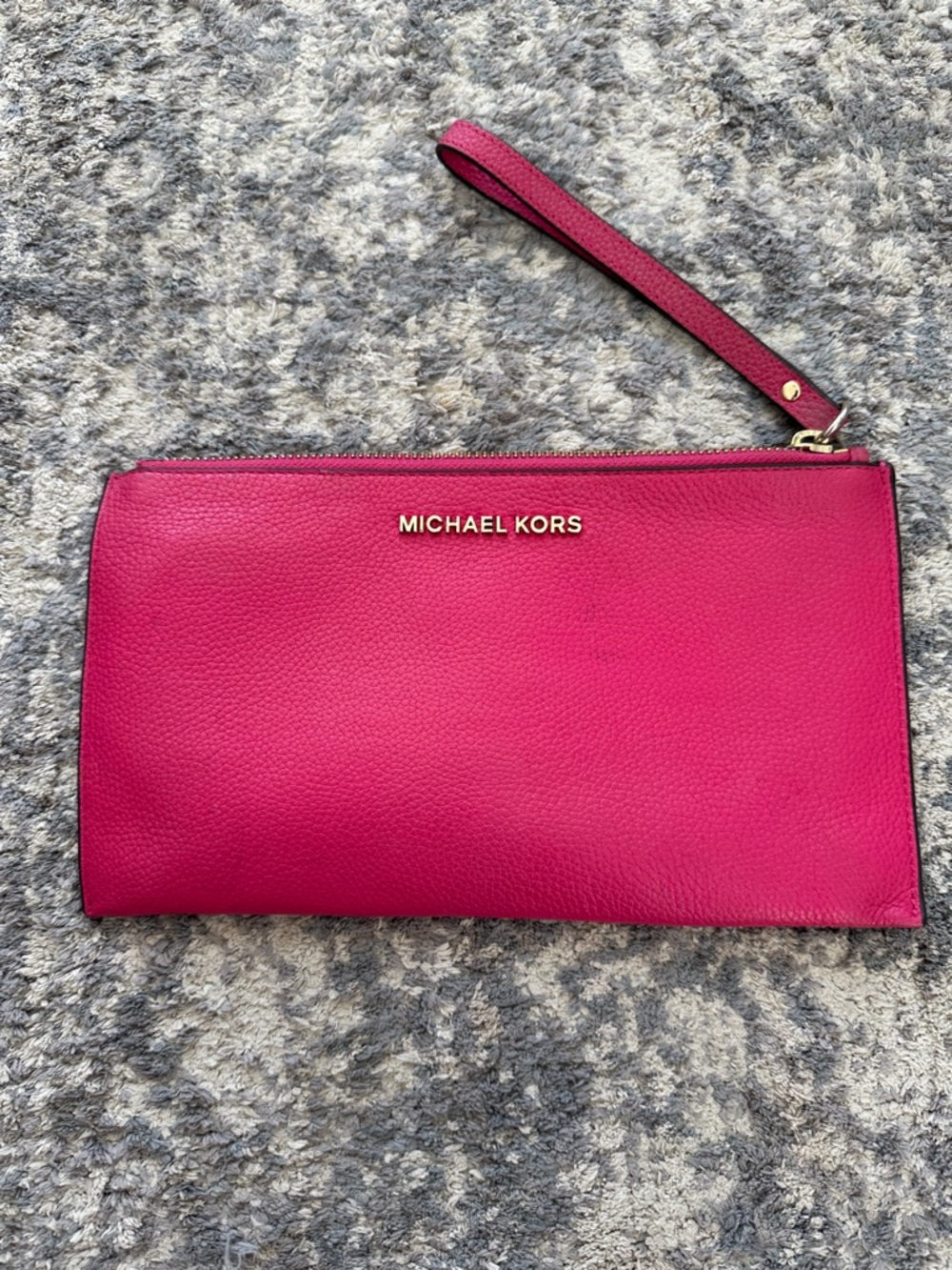 Michael Kors Fuchsia Pebble Leather Wristlet Clutch with Gold Logo